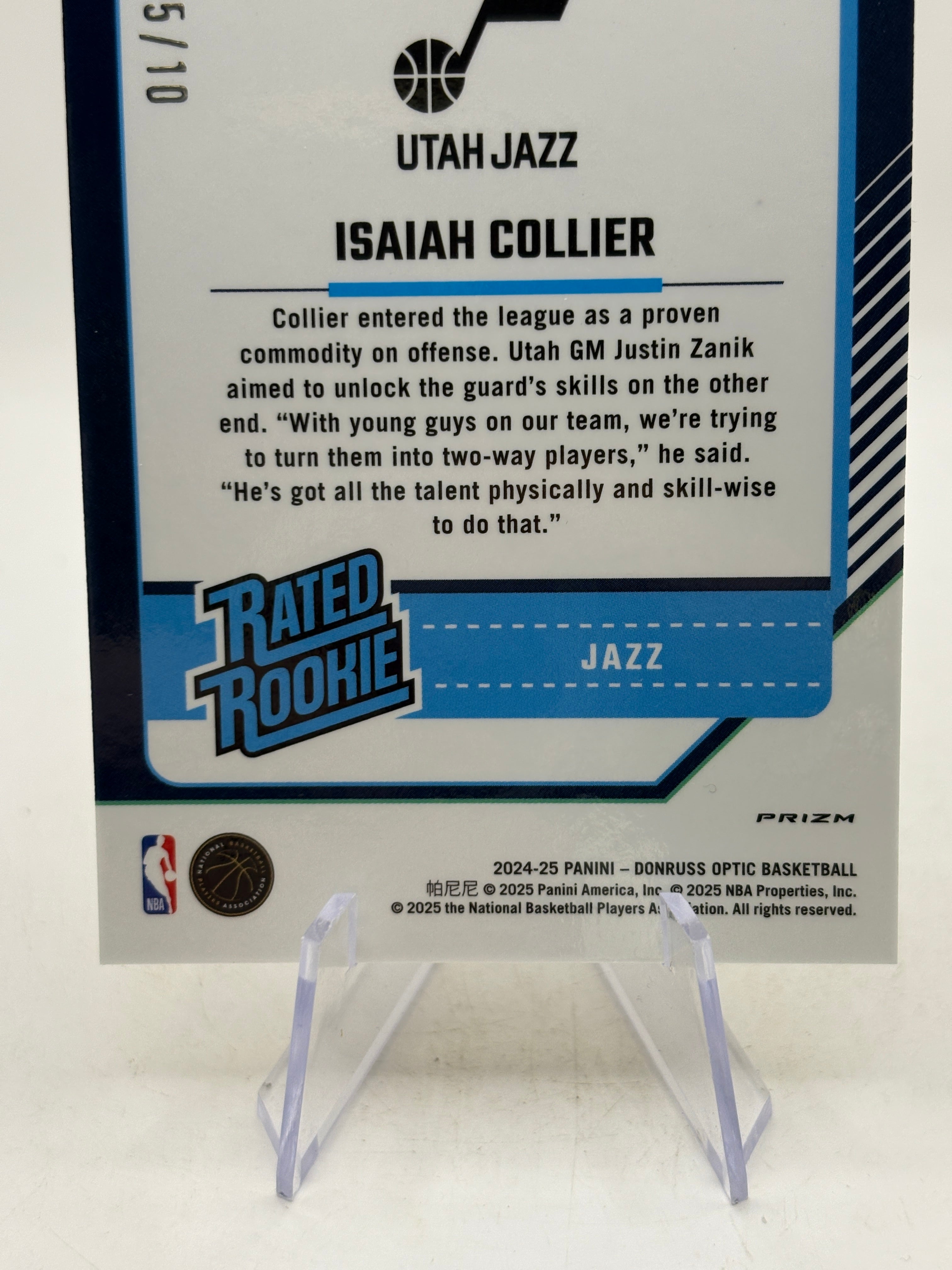 2024-25 Panini Donruss Basketball #295 Isaiah Collier 05/10 Gold Fast Break Rated Rookie, photo 4